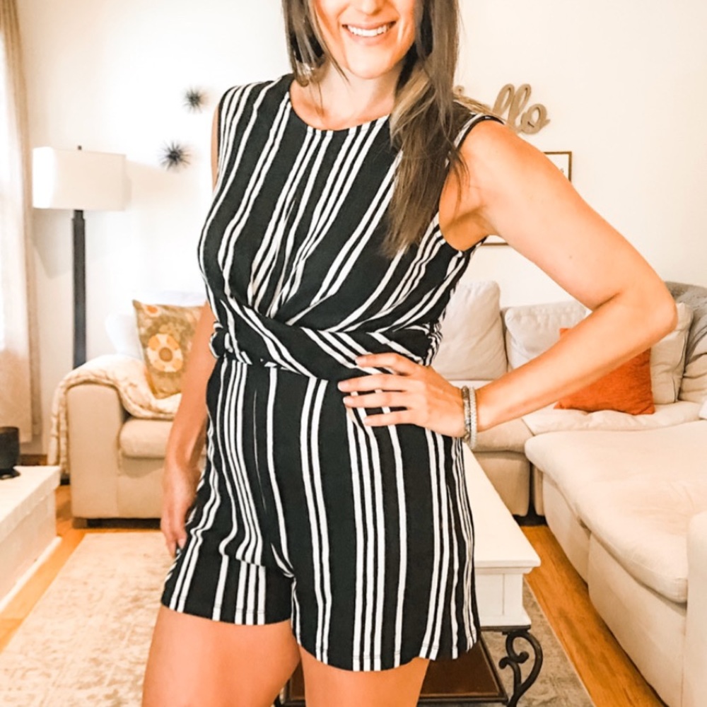 Black and white striped romper